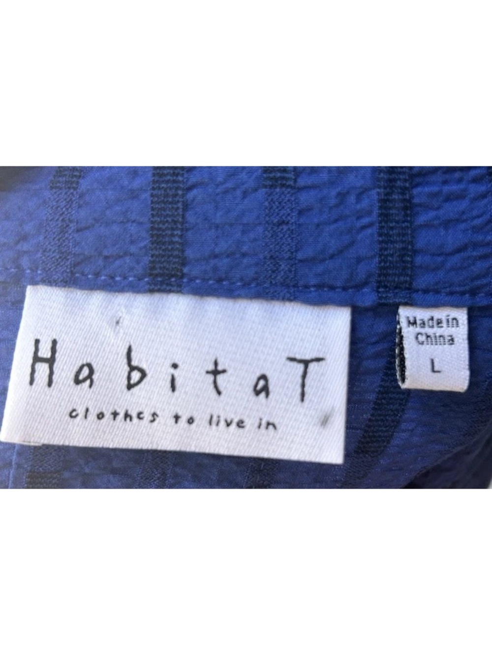 Habitat Tunic Shirt Top Large Blue Textured Decorative Buttons Shark Bite Hem EC - Picture 10 of 10